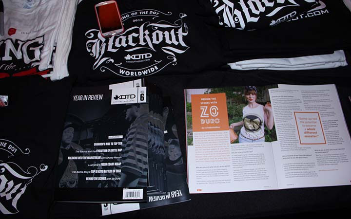 The merch table, including magazine brought to you by KOTD/T.O. Battle Blog