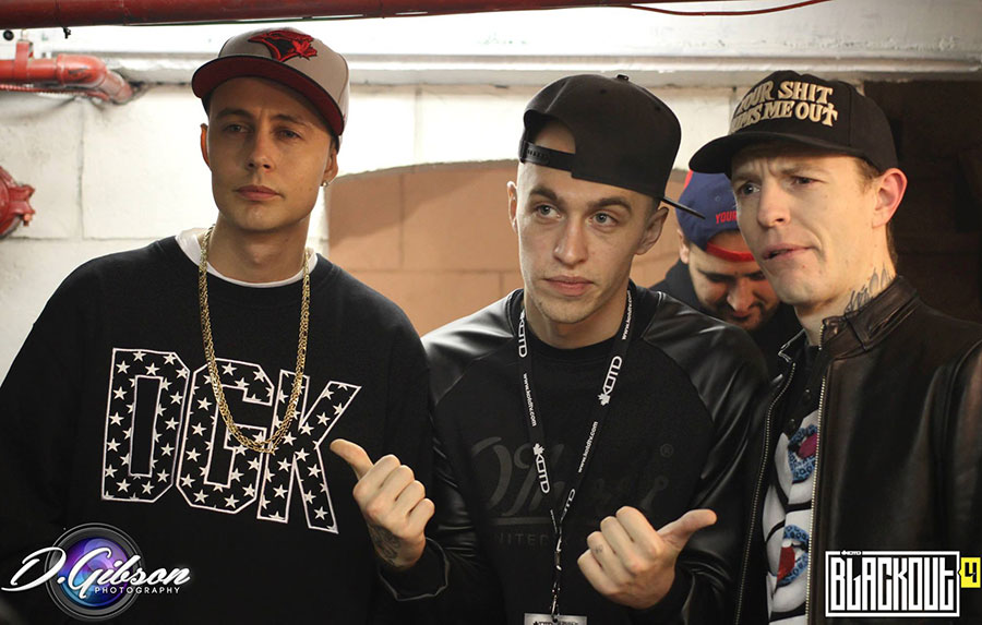 Organik, Shotty Horroh and Deadmau5 backstage at Blackout 4. Photo by Dan Gibson.